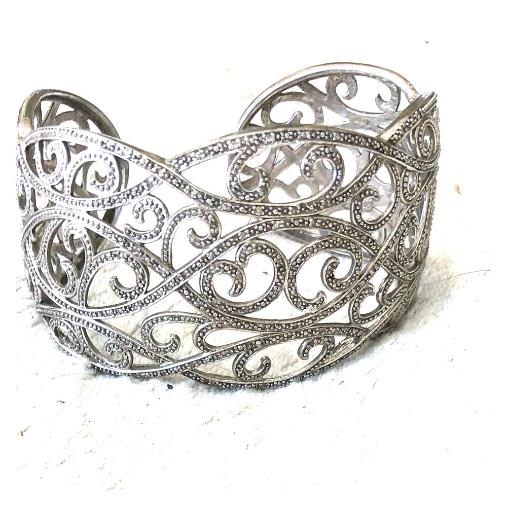 Vintage Sterling Silver Diamond Filagree Cuff